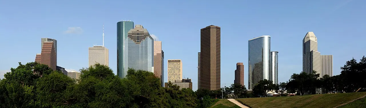 Downtown Houston skyline at sunset